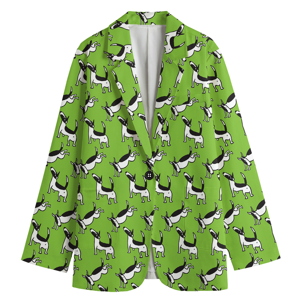 Green Doodle Bull Terrier Pattern Print Women's Blazer