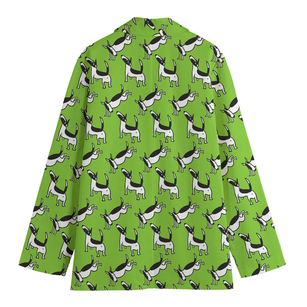 Green Doodle Bull Terrier Pattern Print Women's Blazer