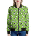 Green Doodle Bull Terrier Pattern Print Women's Bomber Jacket