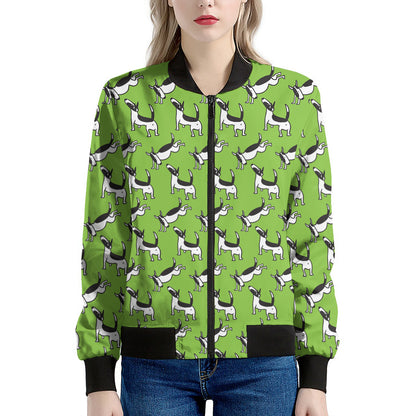 Green Doodle Bull Terrier Pattern Print Women's Bomber Jacket