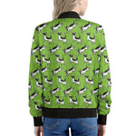 Green Doodle Bull Terrier Pattern Print Women's Bomber Jacket