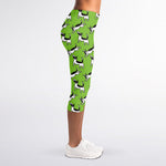 Green Doodle Bull Terrier Pattern Print Women's Capri Leggings