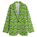 Green Doodle Bull Terrier Pattern Print Women's Cotton Blazer