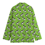 Green Doodle Bull Terrier Pattern Print Women's Cotton Blazer