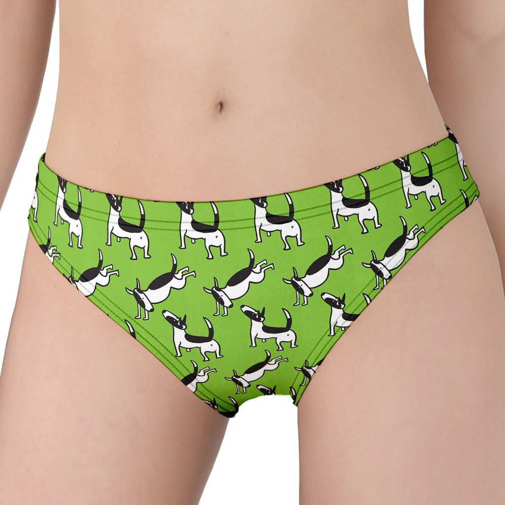 Green Doodle Bull Terrier Pattern Print Women's Panties