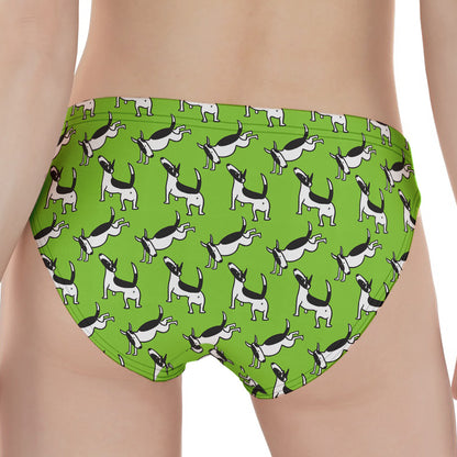 Green Doodle Bull Terrier Pattern Print Women's Panties