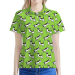 Green Doodle Bull Terrier Pattern Print Women's Polo Shirt