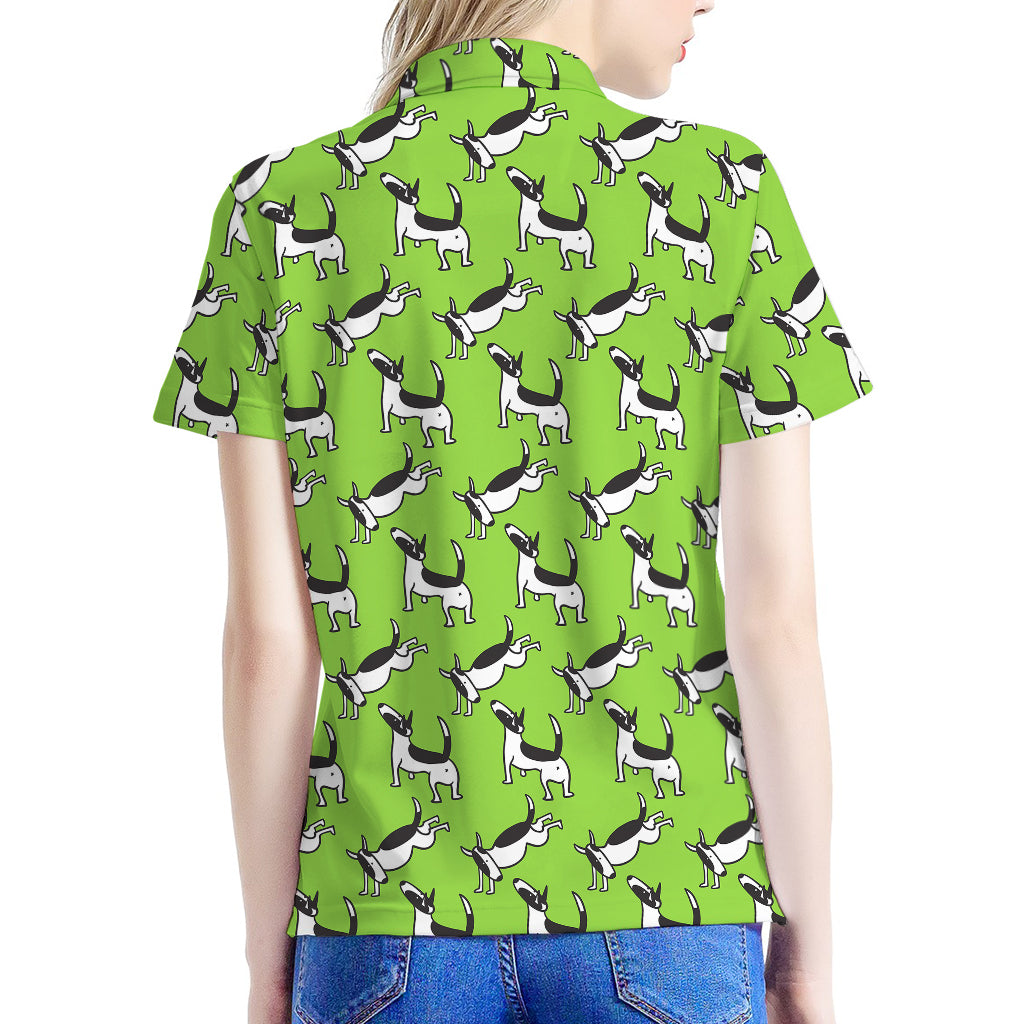 Green Doodle Bull Terrier Pattern Print Women's Polo Shirt