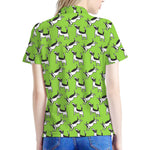 Green Doodle Bull Terrier Pattern Print Women's Polo Shirt