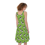 Green Doodle Bull Terrier Pattern Print Women's Sleeveless Dress