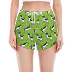 Green Doodle Bull Terrier Pattern Print Women's Split Running Shorts