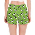 Green Doodle Bull Terrier Pattern Print Women's Split Running Shorts