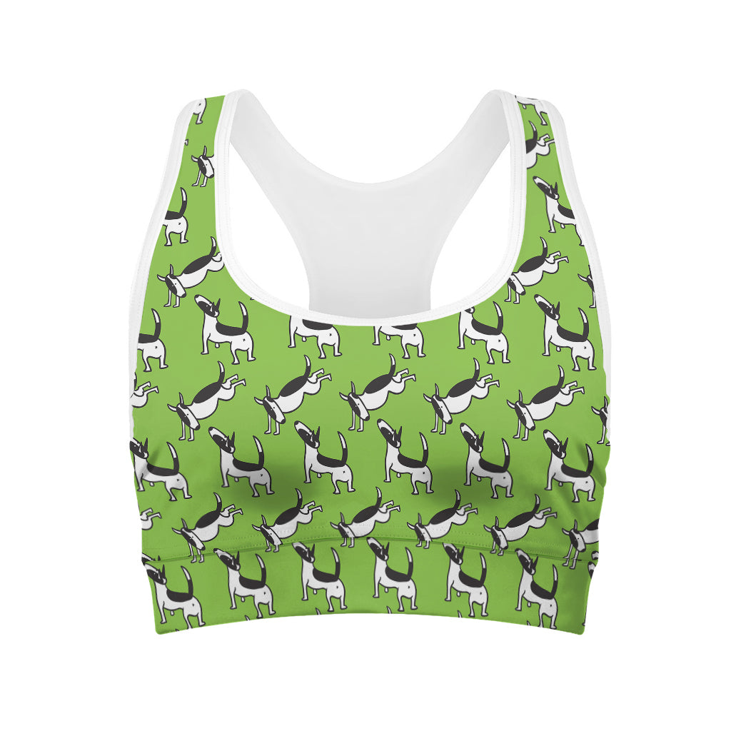 Green Doodle Bull Terrier Pattern Print Women's Sports Bra