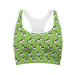 Green Doodle Bull Terrier Pattern Print Women's Sports Bra