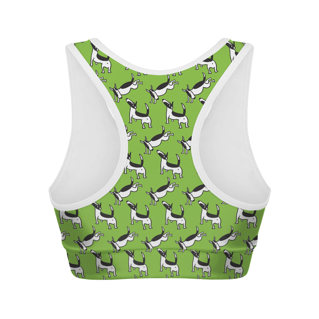 Green Doodle Bull Terrier Pattern Print Women's Sports Bra
