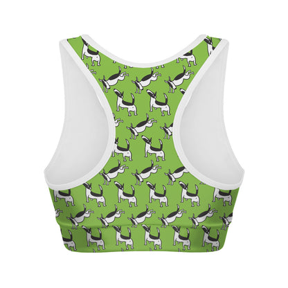 Green Doodle Bull Terrier Pattern Print Women's Sports Bra
