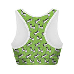 Green Doodle Bull Terrier Pattern Print Women's Sports Bra