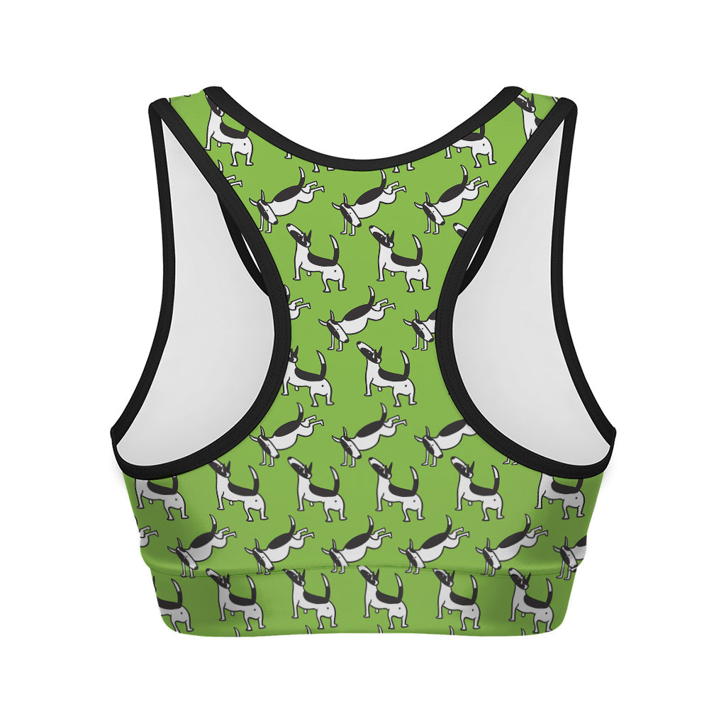 Green Doodle Bull Terrier Pattern Print Women's Sports Bra