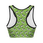 Green Doodle Bull Terrier Pattern Print Women's Sports Bra