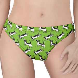 Green Doodle Bull Terrier Pattern Print Women's Thong