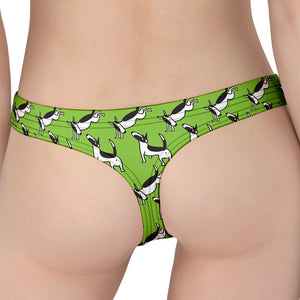 Green Doodle Bull Terrier Pattern Print Women's Thong