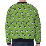 Green Doodle Bull Terrier Pattern Print Zip Sleeve Bomber Jacket