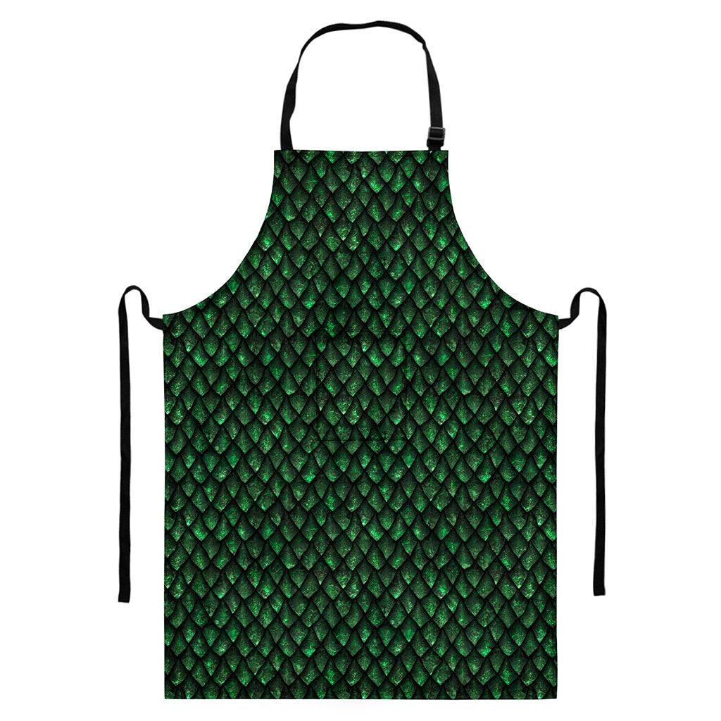 Green Dragon Scales Pattern Print Bib Apron With Pocket