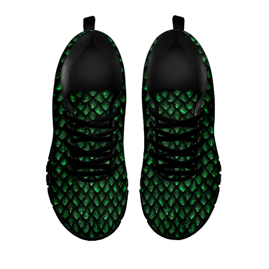 Green Dragon Scales Pattern Print Black Running Shoes