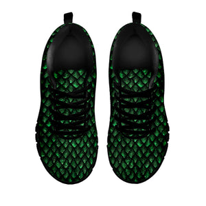 Green Dragon Scales Pattern Print Black Running Shoes