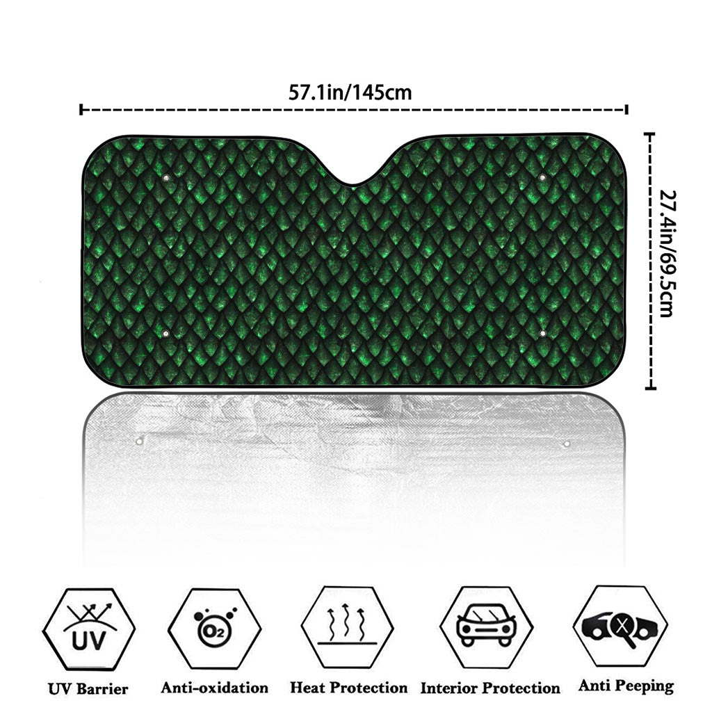 Green Dragon Scales Pattern Print Car Windshield Sun Shade