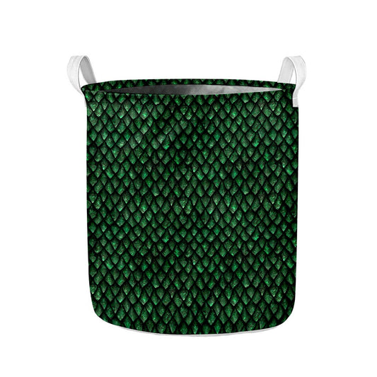 Green Dragon Scales Pattern Print Collapsible Laundry Basket