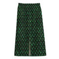 Green Dragon Scales Pattern Print Cotton Front Slit Maxi Skirt