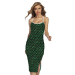 Green Dragon Scales Pattern Print Cross Back Cami Dress