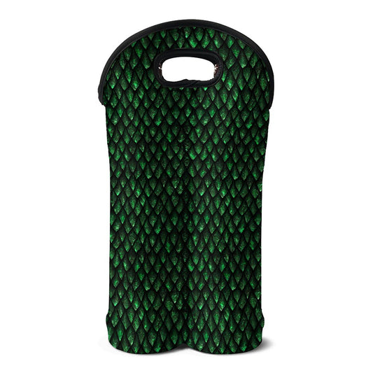 Green Dragon Scales Pattern Print Double Neoprene Wine Tote