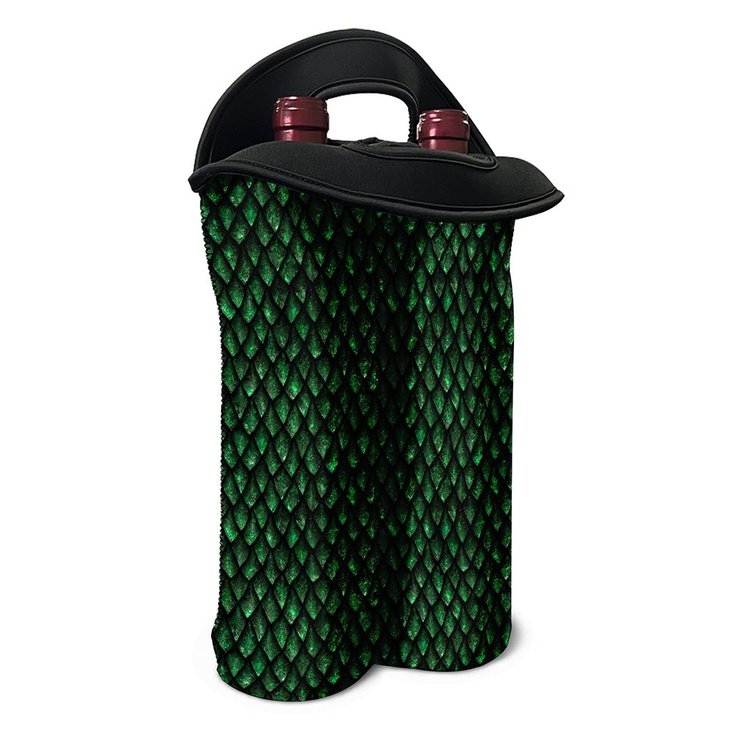 Green Dragon Scales Pattern Print Double Neoprene Wine Tote