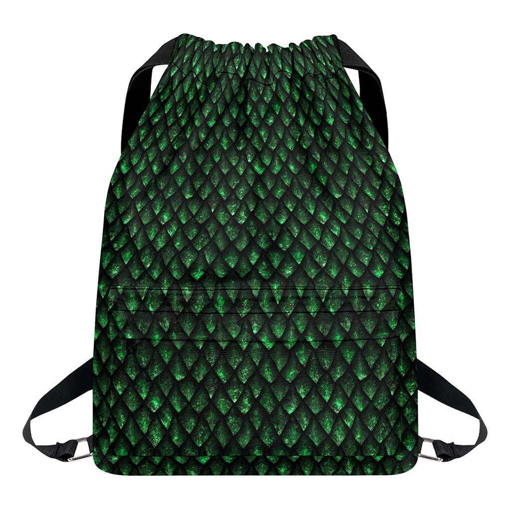 Green Dragon Scales Pattern Print Drawstring Backpack