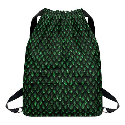 Green Dragon Scales Pattern Print Drawstring Backpack