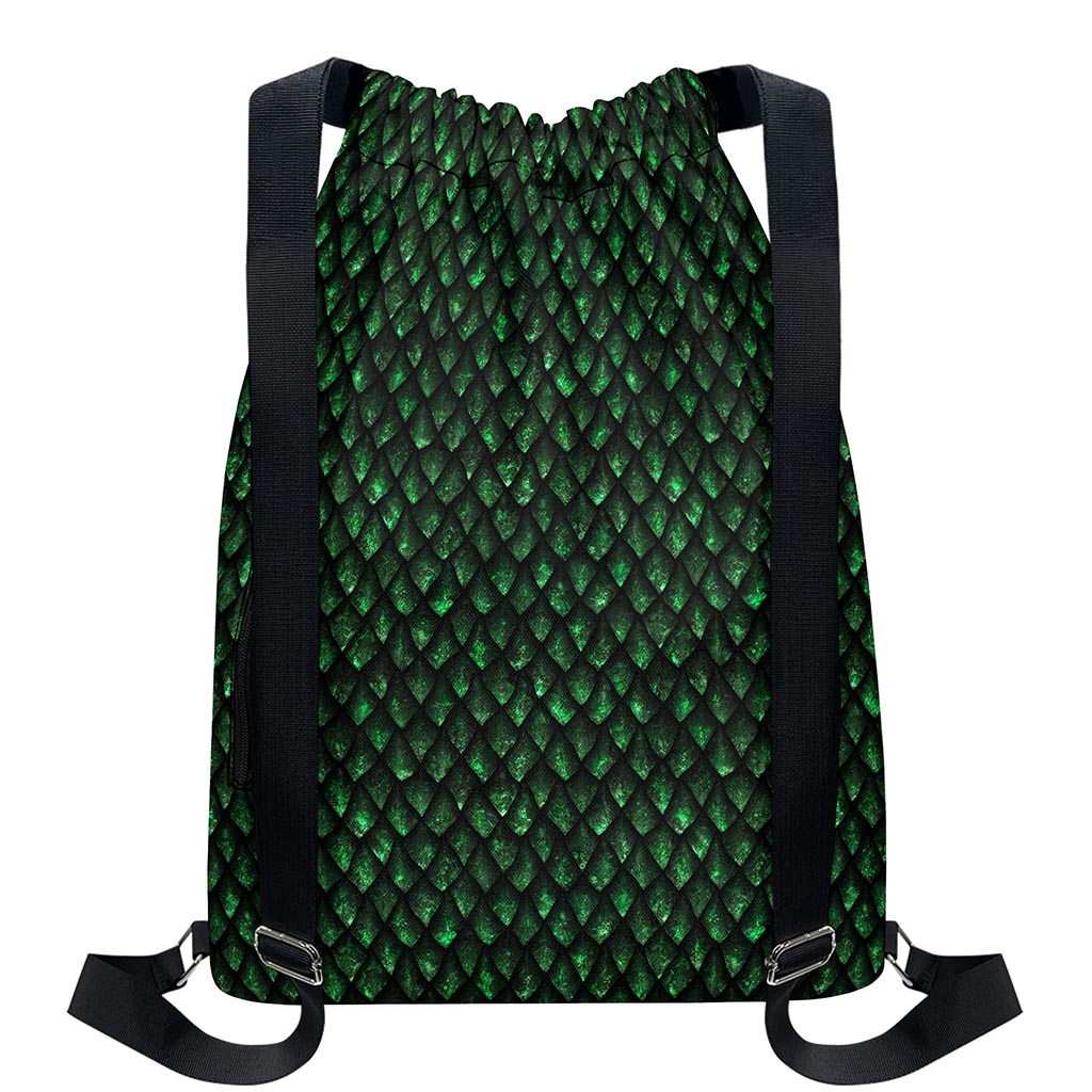 Green Dragon Scales Pattern Print Drawstring Backpack