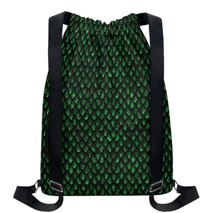 Green Dragon Scales Pattern Print Drawstring Backpack