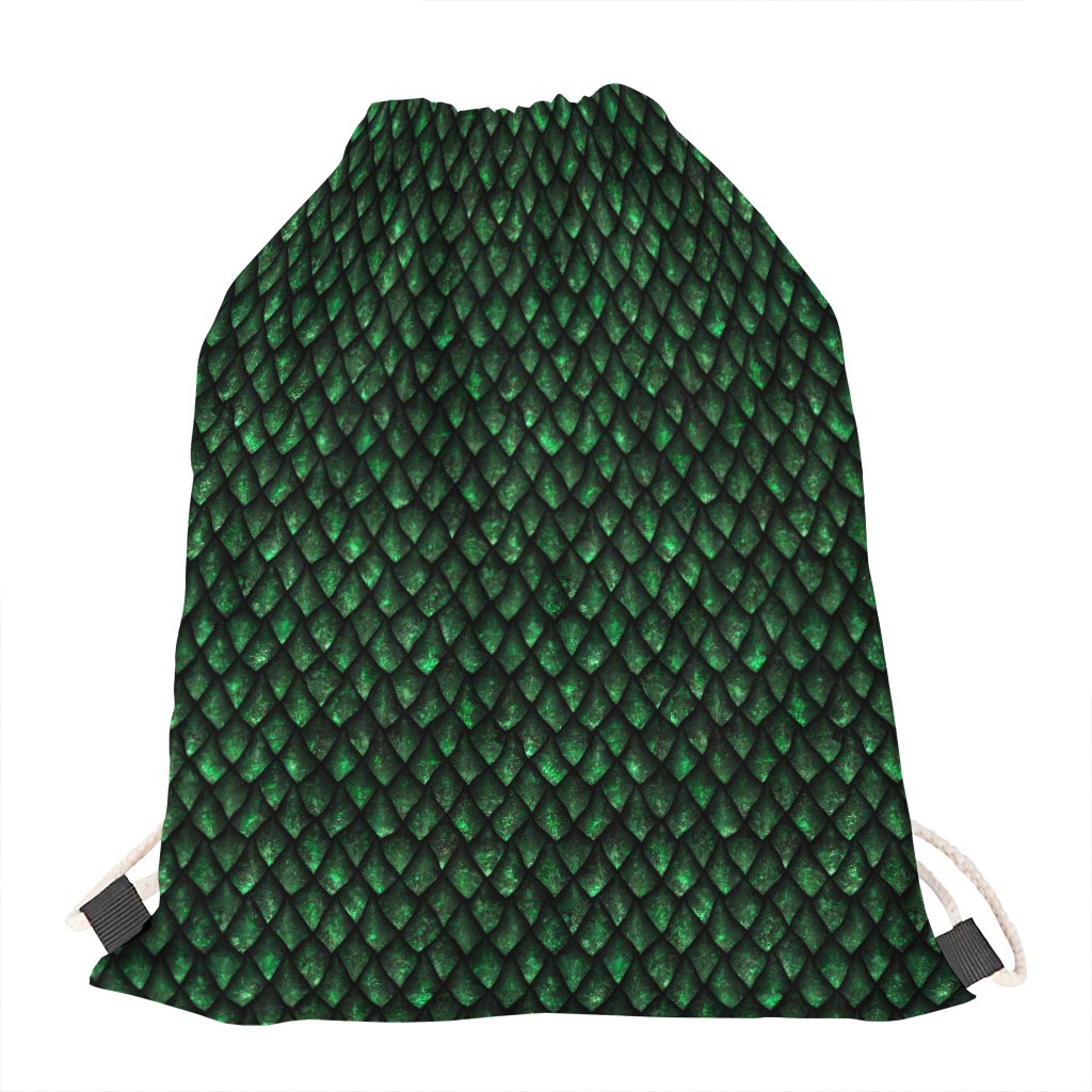 Green Dragon Scales Pattern Print Drawstring Bag