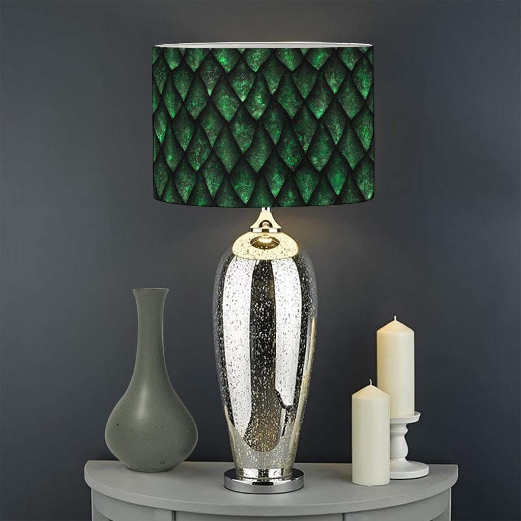 Green Dragon Scales Pattern Print Drum Lamp Shade