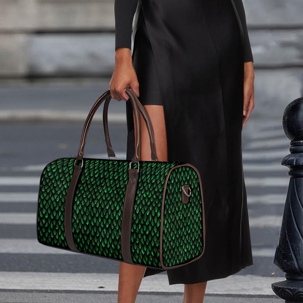 Green Dragon Scales Pattern Print Duffle Bag