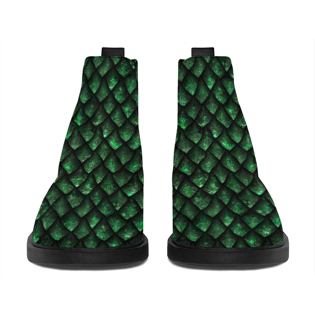 Green Dragon Scales Pattern Print Flat Ankle Boots