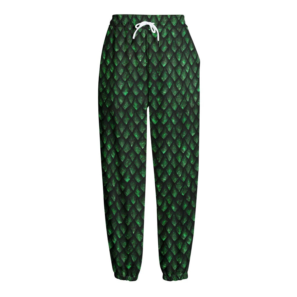 Green Dragon Scales Pattern Print Fleece Lined Knit Pants