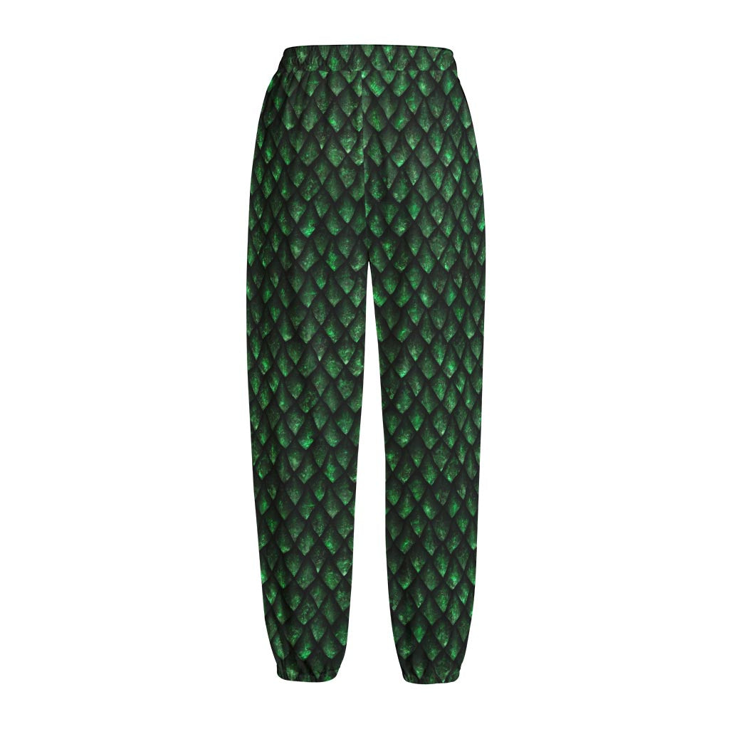 Green Dragon Scales Pattern Print Fleece Lined Knit Pants