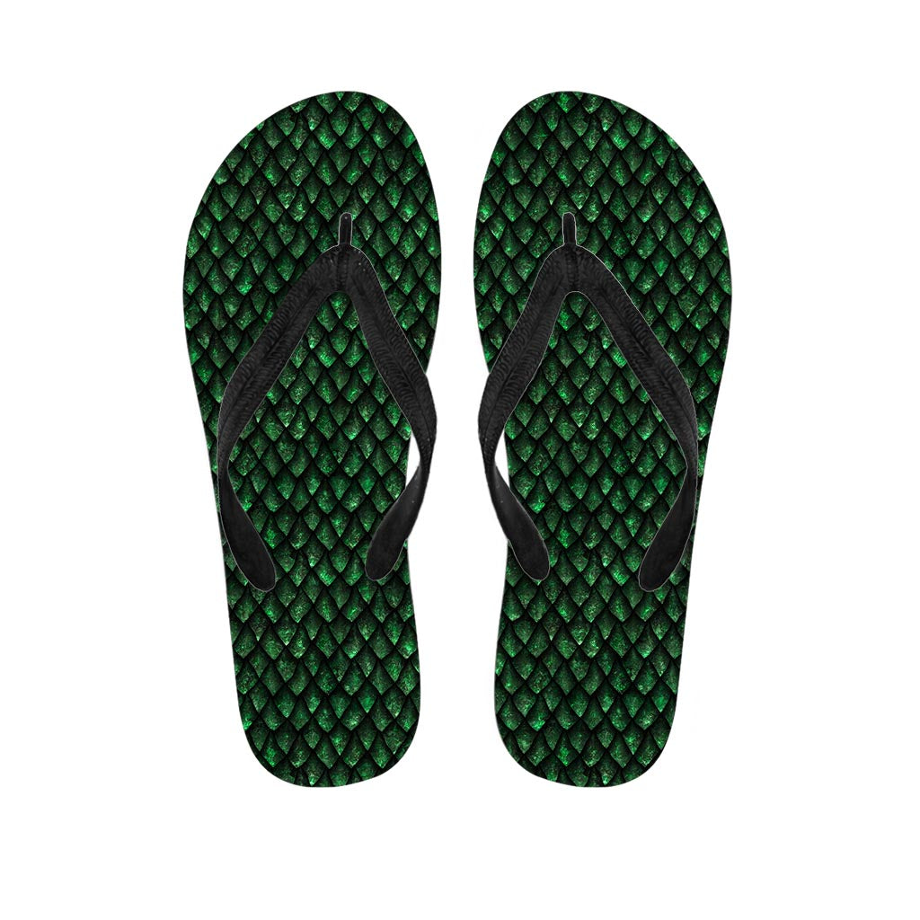 Green Dragon Scales Pattern Print Flip Flops