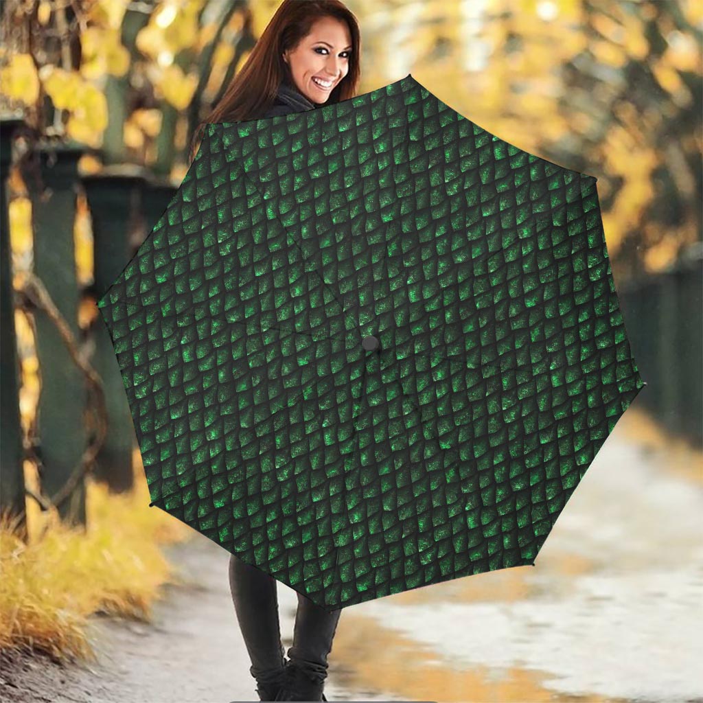 Green Dragon Scales Pattern Print Foldable Umbrella