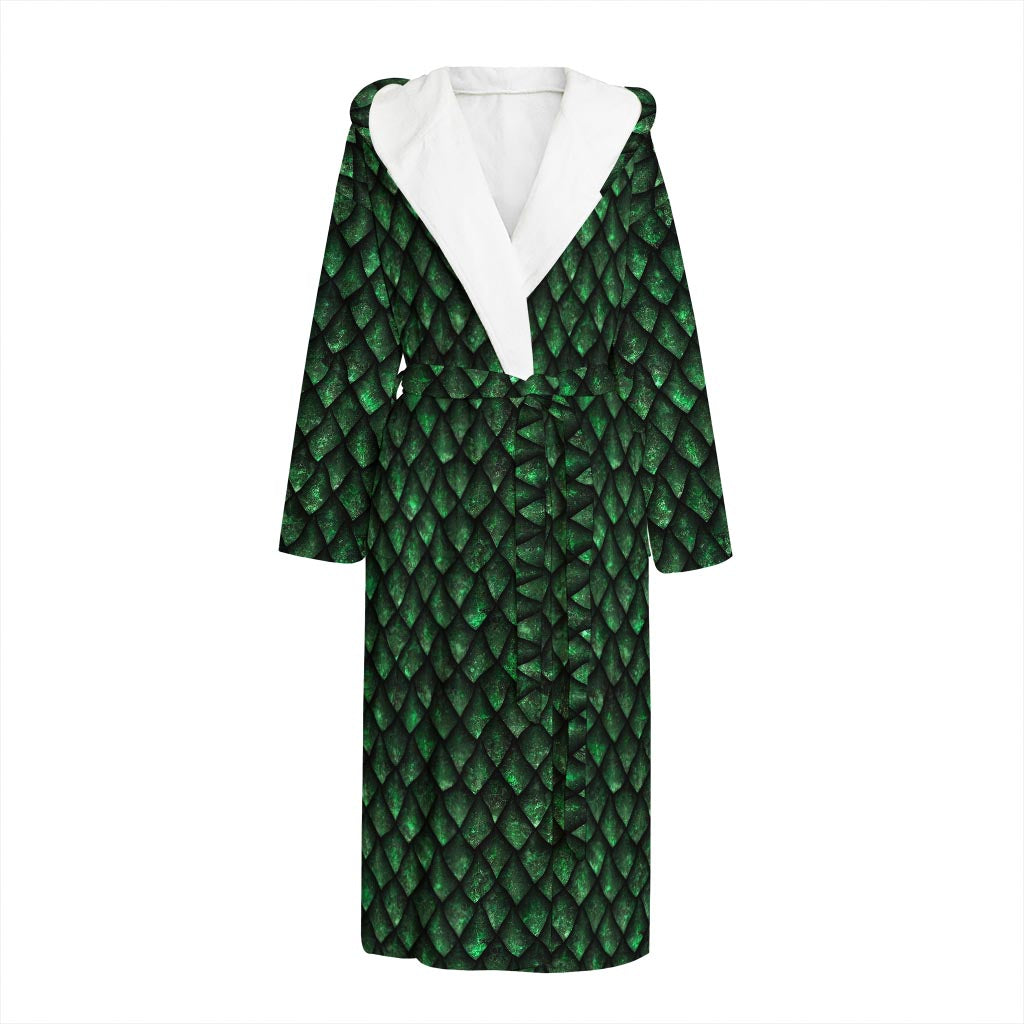 Green Dragon Scales Pattern Print Hooded Bathrobe