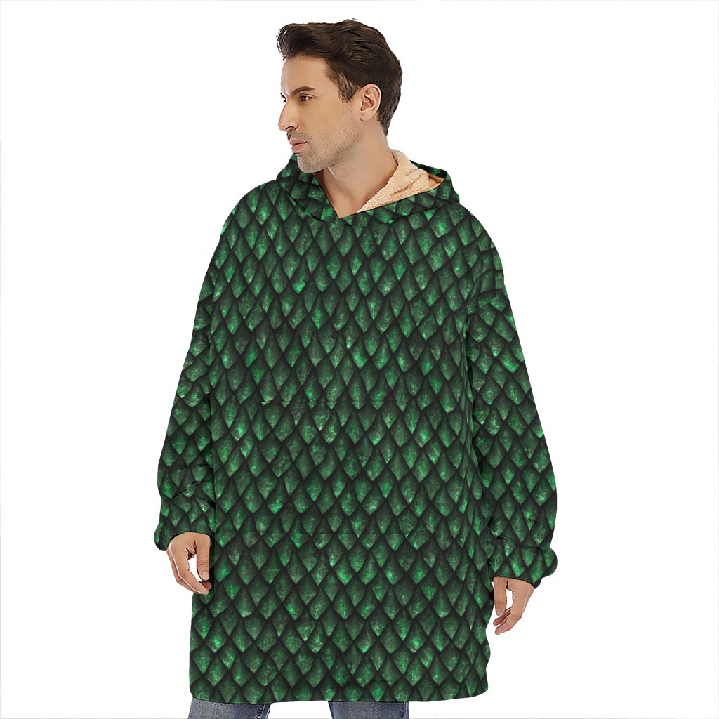 Green Dragon Scales Pattern Print Hoodie Blanket