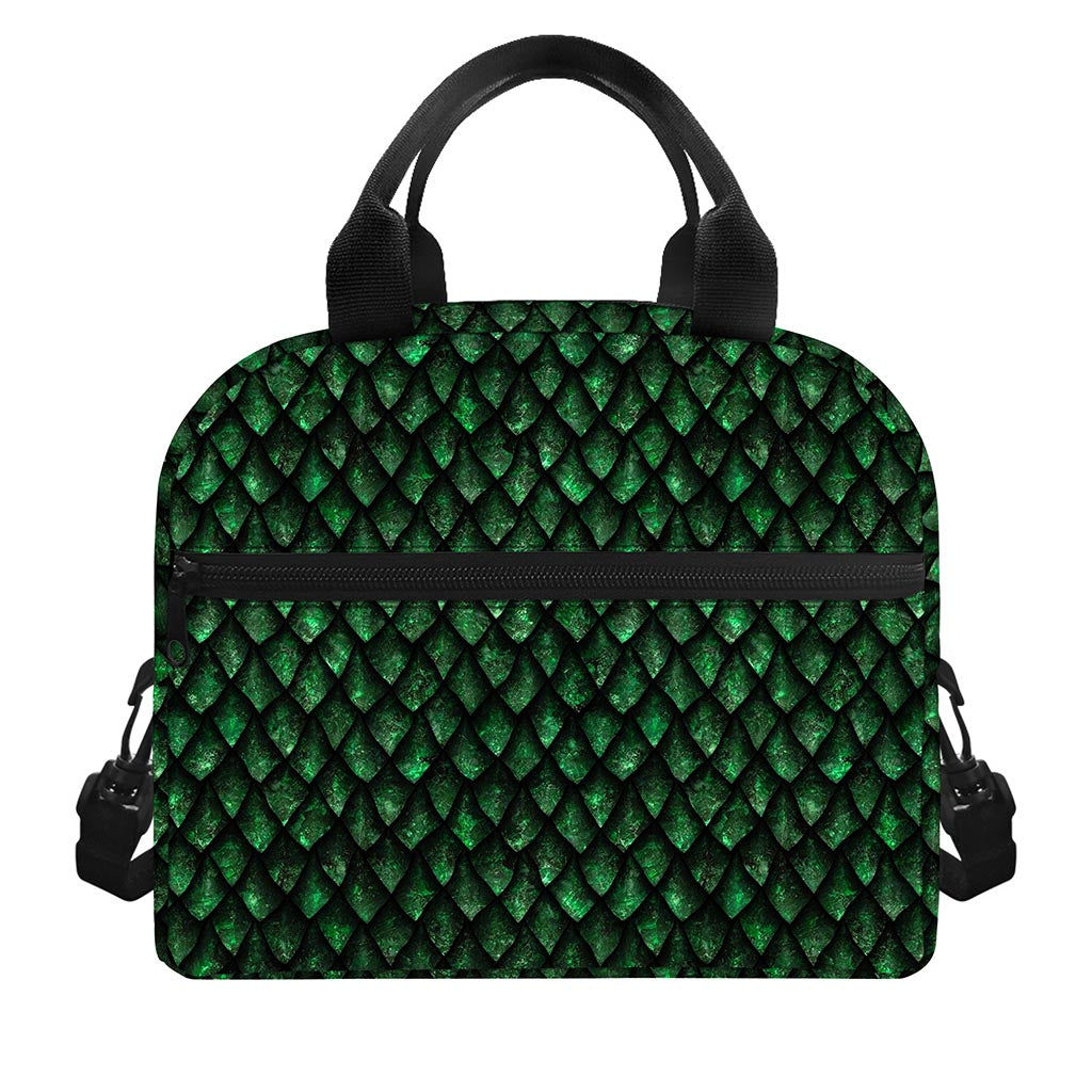 Green Dragon Scales Pattern Print Insulated Lunch Bag